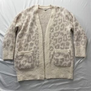 Barefoot Dreams CozyChic Wild Leopard Cardigan Cream Taupe Large